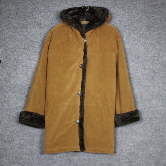 Gallery Jackets & Blazers - Vintage Gallery‎ Faux Fur Trim Coat Jacket Womens XL Brown Cozy Warm Winter